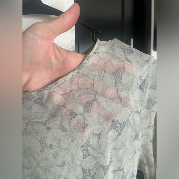 Vintage Sheer Maxi Dress Cottage Floral Green Small Sundress Short Sleeve - Picture 5 of 12